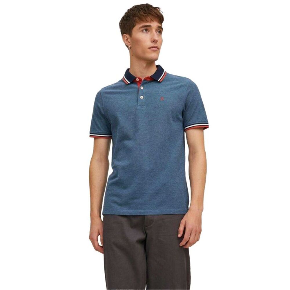 Jack And Jones Mens Slim Short-Sleeved Polo Shirt / Denim Blue